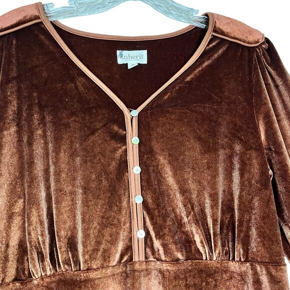 Inherit Brown Velvet Empire Waist Midi Dress Boho Sleeves Small‎ (3017) - Picture 4 of 12